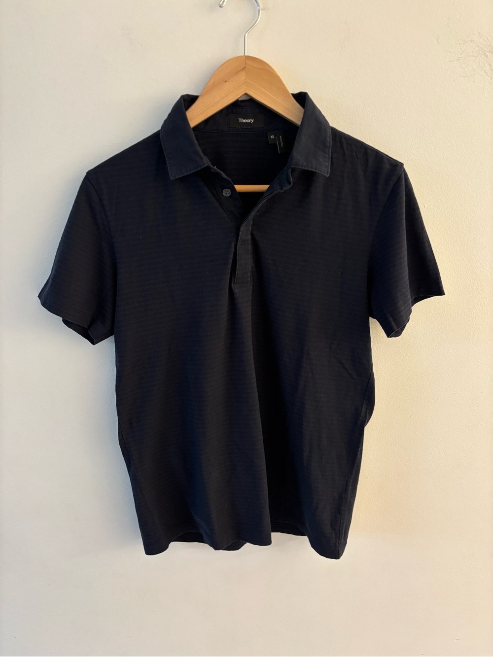 Theory Short Sleeve Claude NB Flame Navy Striped Polo Shirt, Mens XS, Cotton